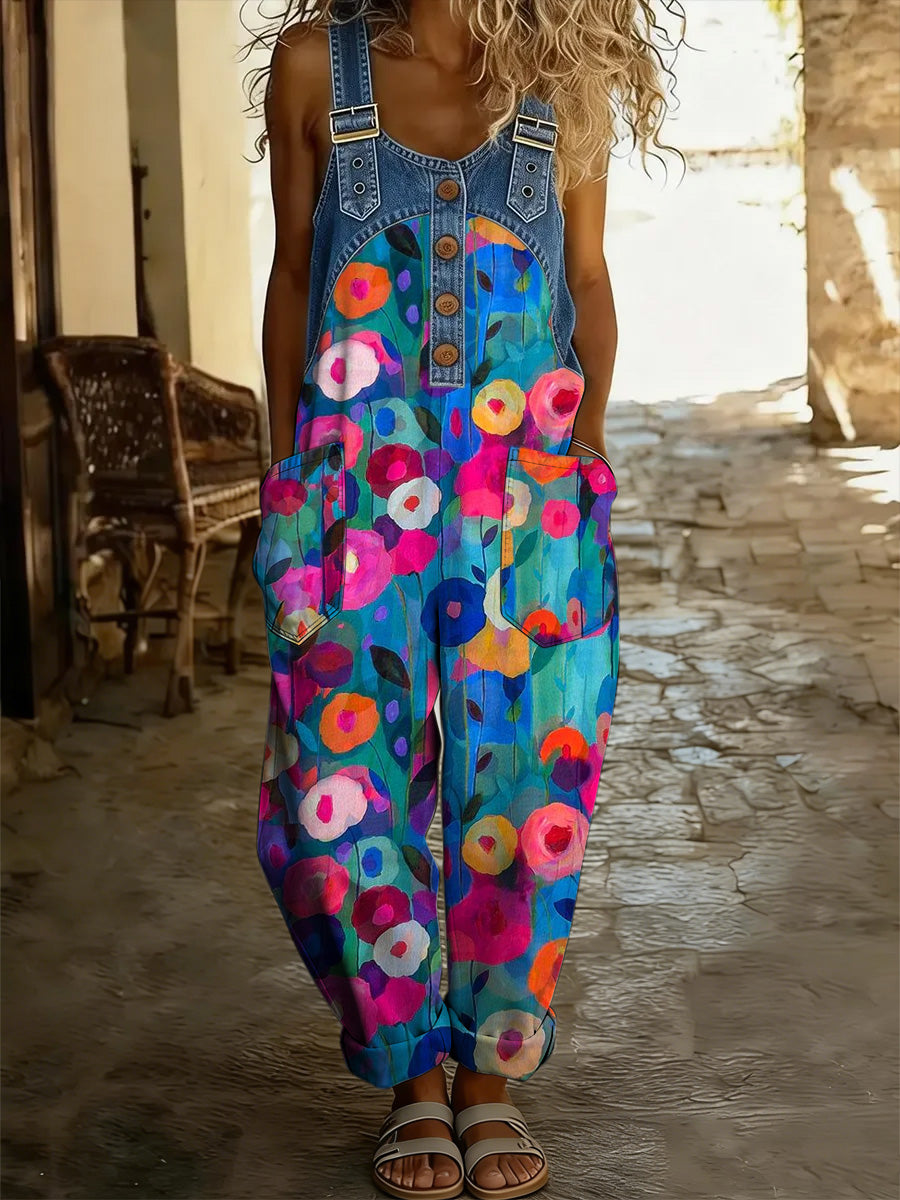 Retro Art Print Casual Jumpsuit